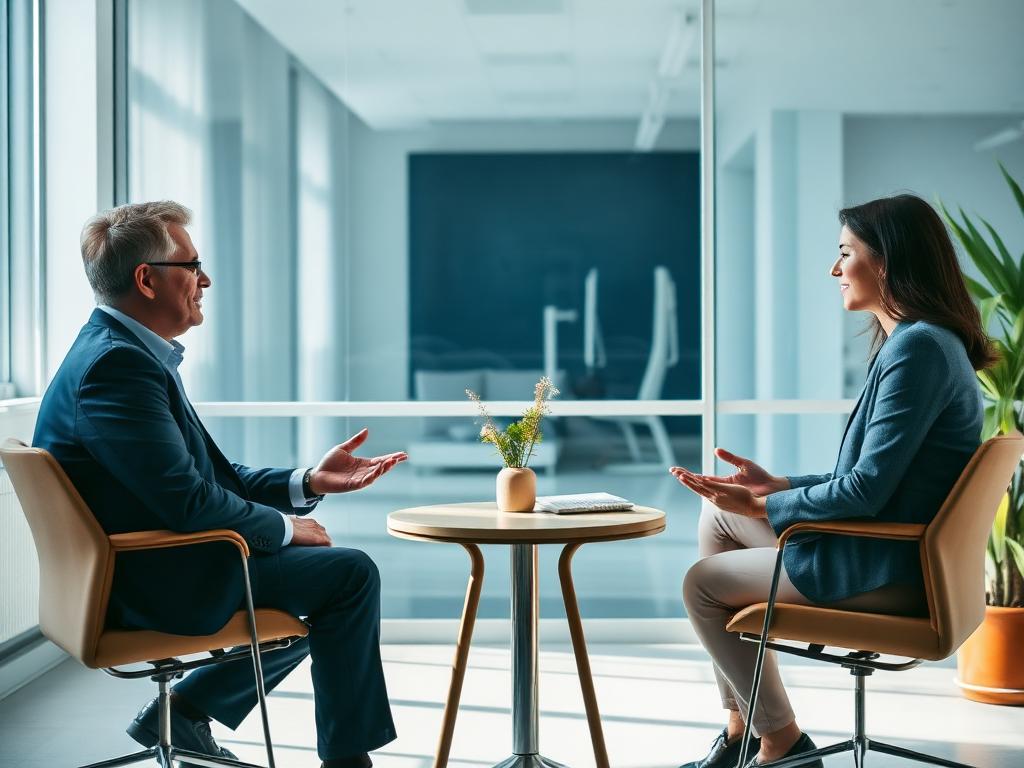 Séance de coaching individuel entre un dirigeant et son coach