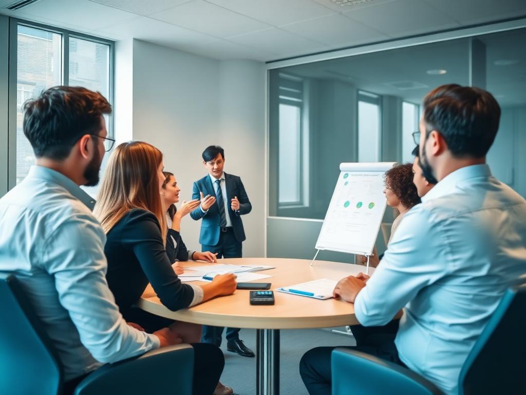 Atelier de formation en entreprise animé devant un paperboard